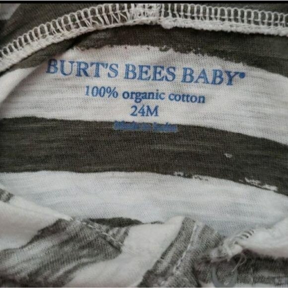 Burts Bees NWT organic cotton ombre hooded one-piece pajamas green white 24m - Picture 3 of 4